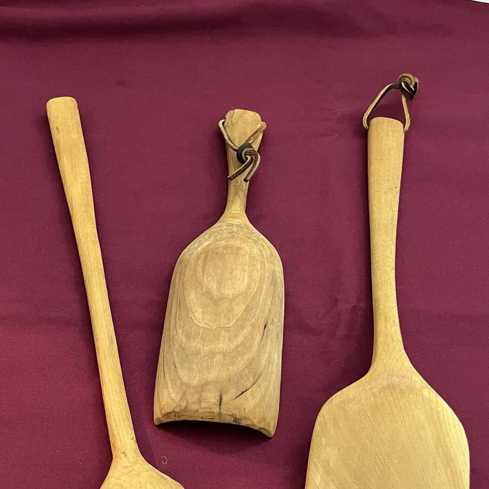 Set Of 3 Vtg Wooden Handmade Scoop Rustic Farmhouse Nuts Oats Kitchen Wall Decor